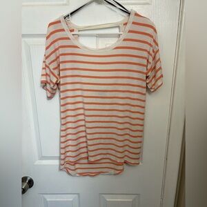 Forever 21 Cream and Orange Striped Scoop Neck Tee